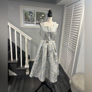 OUDIEYI Elegant Blue and Gold Dress, SIZE, M